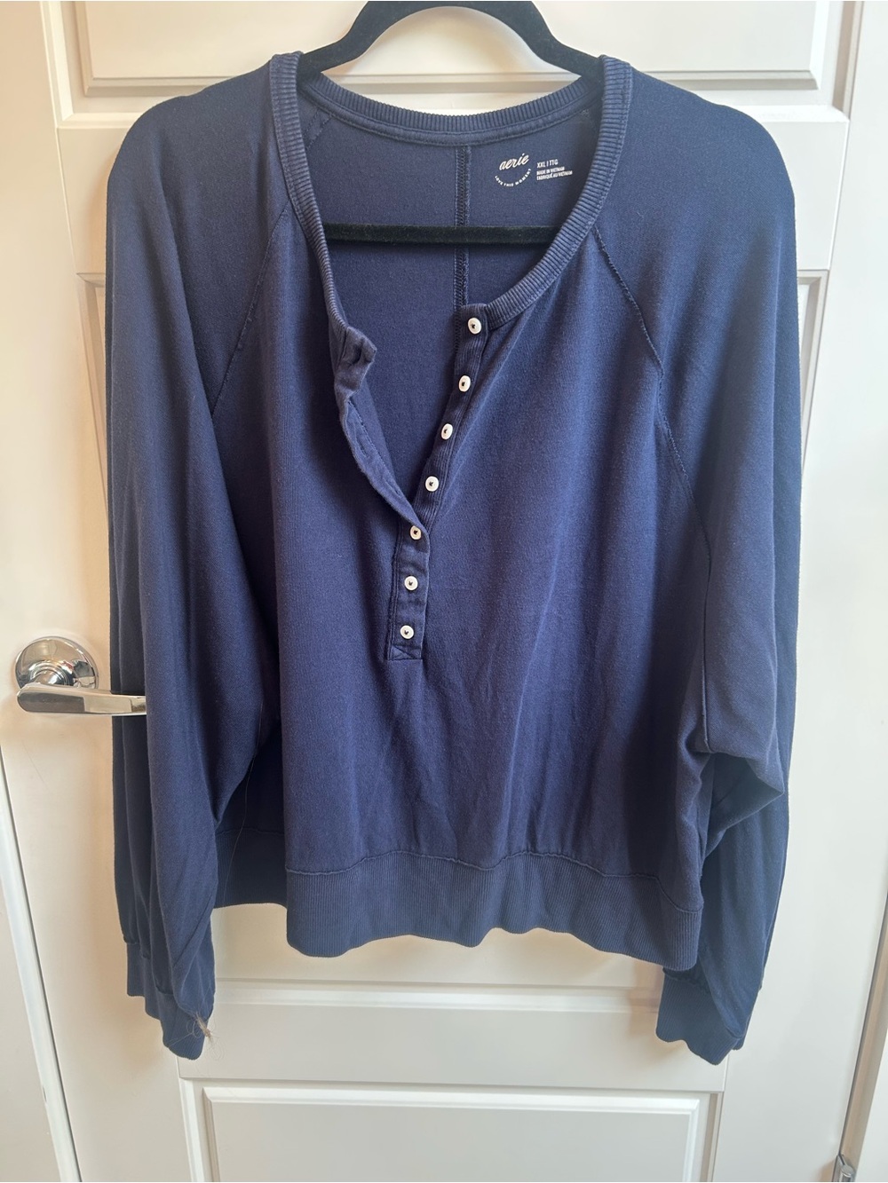 aerie Navy Long-Sleeve Henley Sweater